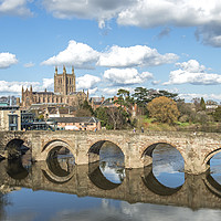 Buy canvas prints of Hereford Cathedral and St Martins Bridge  by Nick Jenkins