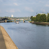 Buy canvas prints of The River Trent at Nottingham showing boat and bri by Nick Jenkins
