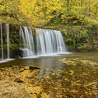 Buy canvas prints of Upper Ddwli Waterfall Autumn Vale of Neath Wales by Nick Jenkins