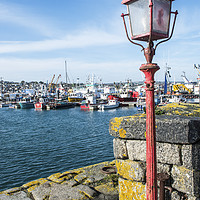 Buy canvas prints of The Old Red Lamp Post Newlyn Harbour Cornwall by Nick Jenkins