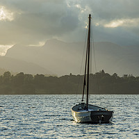 Buy canvas prints of Langdale Pikes and boat across Windermere Lake Dis by Nick Jenkins