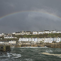 Buy canvas prints of Rainbow over Porthleven south Cornwall Coast by Nick Jenkins