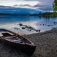 Buy canvas prints of Evening at Lake Windermere Shore with Rowing Boat  by Nick Jenkins
