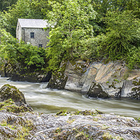 Buy canvas prints of Cenarth Falls and Coracle Museum River Teifi by Nick Jenkins