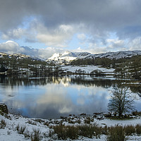 Buy canvas prints of Loughrigg Tarn and Langdale Pikes Winter Cumbria by Nick Jenkins