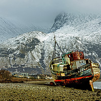 Buy canvas prints of Corpach Wreck beneath Ben Nevis Scotland Winter by Nick Jenkins