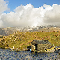 Buy canvas prints of The Boathouse on Llyn y Dywarchen Lake Snowdonia  by Nick Jenkins
