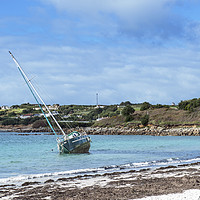Buy canvas prints of Yacht Leaning at Porthmellon Beach Isles of Scilly by Nick Jenkins