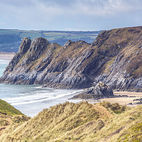 Buy canvas prints of Great Tor overlooking Three Cliffs Bay Gower Wales by Nick Jenkins