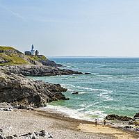 Buy canvas prints of Bracelet Bay and the Mumbles Lighthouse Gower by Nick Jenkins