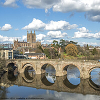 Buy canvas prints of Hereford Cathedral and St. Martin's Street Bridge  by Nick Jenkins