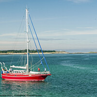 Buy canvas prints of Red Yacht coming into St Marys Isles of Scilly by Nick Jenkins