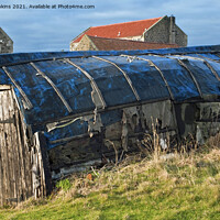 Buy canvas prints of Old herring boats used as fishing sheds Lindisfarn by Nick Jenkins