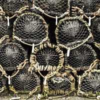 Buy canvas prints of Lobster pots Porthgain Harbour Pembrokeshire by Nick Jenkins