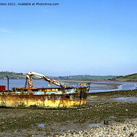 Buy canvas prints of Abandoned Fishing Boat on River Tywi Estuary by Nick Jenkins