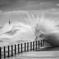 Buy canvas prints of Sunderland seafront with a tidal surge, roker pier by gary ward