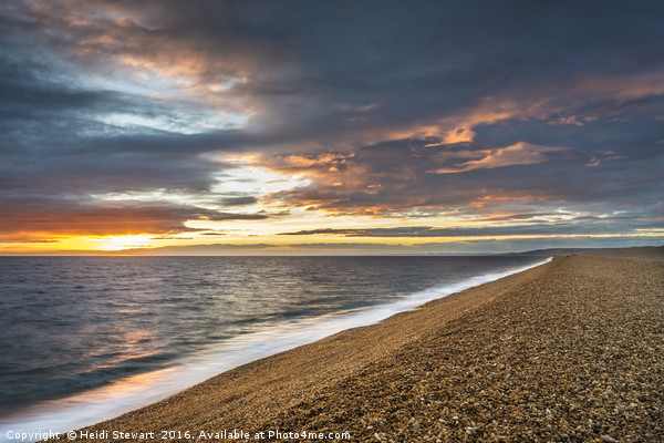 Sunset at Chesil Beach in Dorset Picture Board by Heidi Stewart