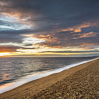 Buy canvas prints of Sunset at Chesil Beach in Dorset by Heidi Stewart