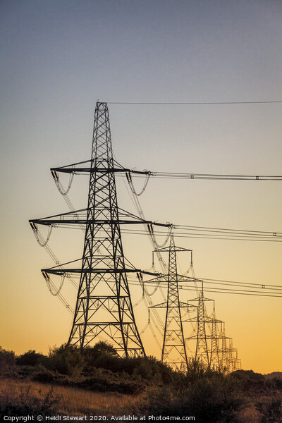 Electricity Pylons at Sunset Picture Board by Heidi Stewart