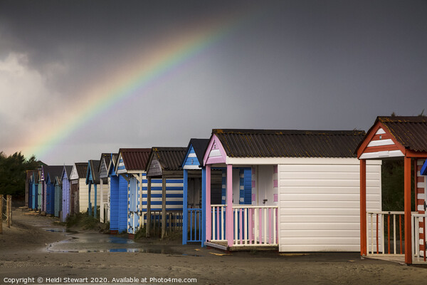 Rainbow over the Beach Huts Picture Board by Heidi Stewart
