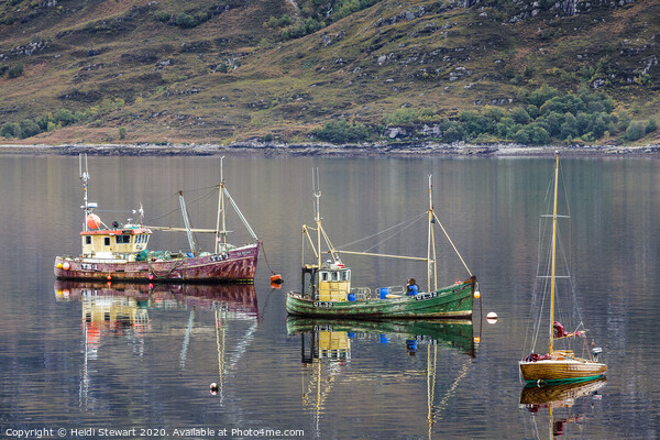 Three Boats on Loch Broom Picture Board by Heidi Stewart