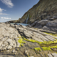 Buy canvas prints of Tresaith Beach Waterfall, Ceredigion, Wales by Heidi Stewart