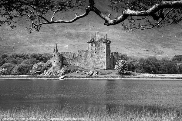 Kilchurn Castle, Scotland in Mono Picture Board by Heidi Stewart