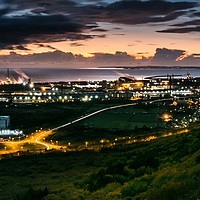 Buy canvas prints of Sunset over Tata Steel works Port Talbot. by Richard Morgan