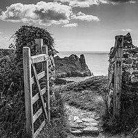 Buy canvas prints of The Great Tor through the gate, Gower South Wales. by Richard Morgan