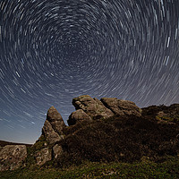 Buy canvas prints of Star trails over Rhossili, Gower Peninsular. by Richard Morgan