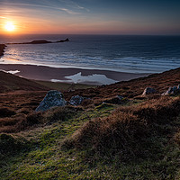 Buy canvas prints of Rhossili Bay, Gower, Sunset. by Richard Morgan