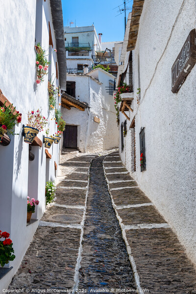 Narrow alleyway in Pampaneira, Andalusia, Spain Picture Board by Angus McComiskey