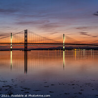 Buy canvas prints of Forth Road Bridge and Queensferry Crossing sunset by Angus McComiskey
