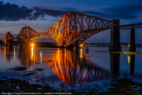 Floodlit Forth Rail Bridge at dusk Picture Board by Angus McComiskey