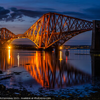 Buy canvas prints of Floodlit Forth Rail Bridge at dusk by Angus McComiskey