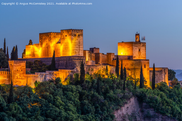 Alcazaba Towers at dusk (Alhambra Palace) Granada Picture Board by Angus McComiskey