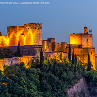 Buy canvas prints of Alcazaba Towers at dusk (Alhambra Palace) Granada by Angus McComiskey
