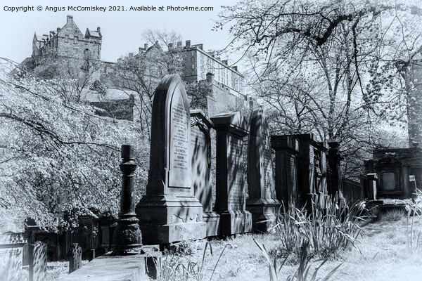 Edinburgh Castle from St Cuthbert Kirkyard #1 mono Picture Board by Angus McComiskey