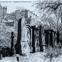 Buy canvas prints of Edinburgh Castle from St Cuthbert Kirkyard #1 mono by Angus McComiskey