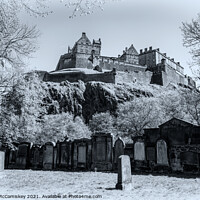 Buy canvas prints of Edinburgh Castle from St Cuthbert Kirkyard #2 mono by Angus McComiskey