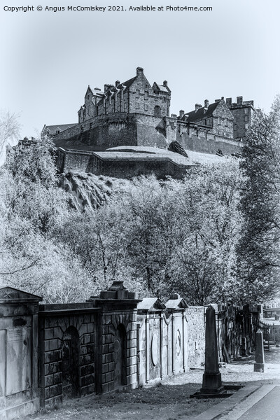 Edinburgh Castle from St Cuthbert Kirkyard #3 mono Picture Board by Angus McComiskey