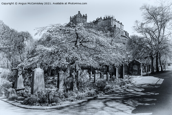 Edinburgh Castle from St Cuthbert Kirkyard #4 mono Picture Board by Angus McComiskey