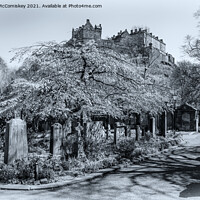 Buy canvas prints of Edinburgh Castle from St Cuthbert Kirkyard #4 mono by Angus McComiskey