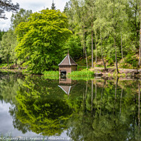 Buy canvas prints of Boathouse on Loch Dunmore in Faskally Forest by Angus McComiskey