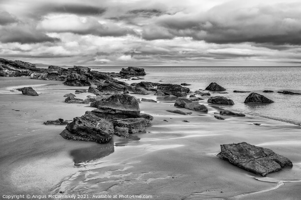 Rocks on Dornoch beach mono Picture Board by Angus McComiskey