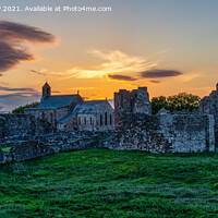 Buy canvas prints of Lindisfarne Priory sunset by Angus McComiskey