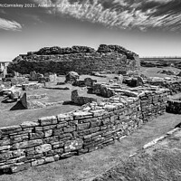 Buy canvas prints of Broch of Gurness, Mainland Orkney mono by Angus McComiskey