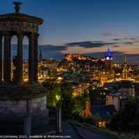 Buy canvas prints of Edinburgh skyline at dusk from Calton Hill by Angus McComiskey