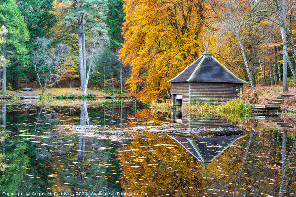 Boathouse on Loch Dunmore, autumn colours Picture Board by Angus McComiskey