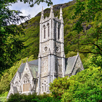 Buy canvas prints of Church at Kylemore Abbey, County Galway by Angus McComiskey
